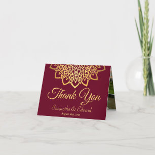 Tarjeta De Agradecimiento Boda fotográfico elegante de oro de Borgoña