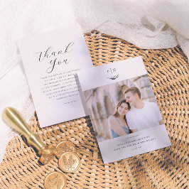 Tarjeta De Agradecimiento Boda fotográfico elegante monograma minimalista