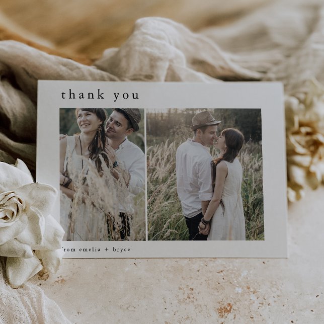 Tarjeta De Agradecimiento BODA fotográfico EMELIA Flat Neutral White Black 2 (EMELIA Flat Neutral White Black 2 Photo Wedding Thank You Card)