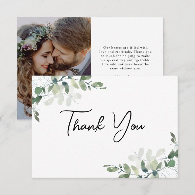 Tarjeta De Agradecimiento Boda fotográfico Eucalyptus (Anverso / Reverso)