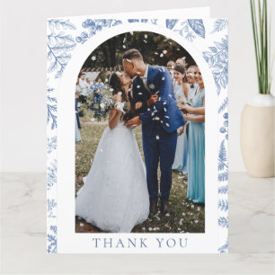Tarjeta De Agradecimiento Boda fotográfico floral azul blanco brillante