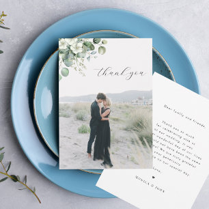 Tarjeta De Agradecimiento Boda fotográfico floral de eucalipto blanco minima