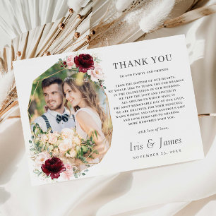Tarjeta De Agradecimiento Boda fotográfico geométrico floral de Rubor en Bor