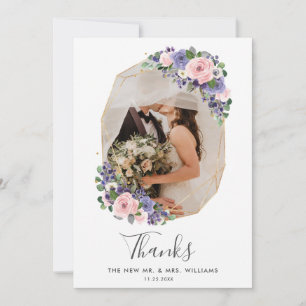 Tarjeta De Agradecimiento Boda fotográfico geométrico Rubor Purple Floral Go