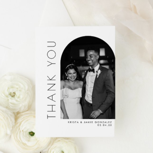 Tarjeta De Agradecimiento Boda fotográfico Glam Black & White Arch (Subido por el creador)
