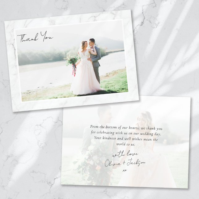 Tarjeta De Agradecimiento Boda fotográfico Marble Frame (Subido por el creador)