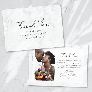 Tarjeta De Agradecimiento Boda fotográfico Marble Frame