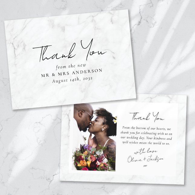 Tarjeta De Agradecimiento Boda fotográfico Marble Frame (Subido por el creador)