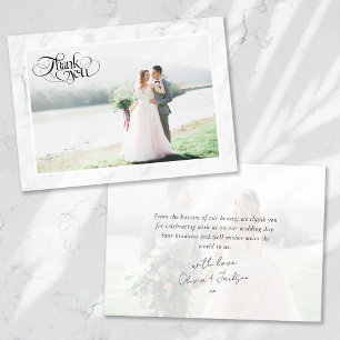 Tarjeta De Agradecimiento Boda fotográfico Marble Frame