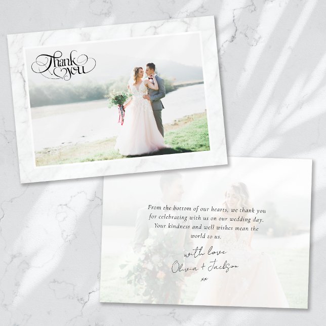 Tarjeta De Agradecimiento Boda fotográfico Marble Frame (Subido por el creador)