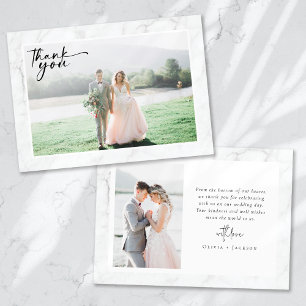 Tarjeta De Agradecimiento Boda fotográfico Marble Frame