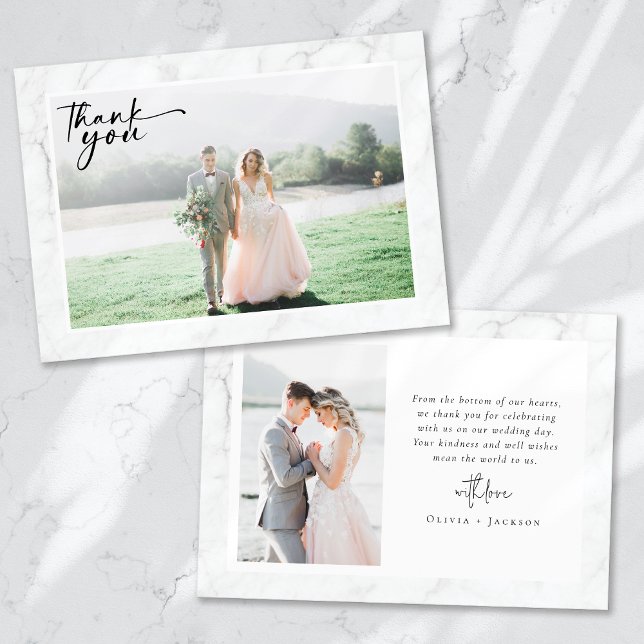Tarjeta De Agradecimiento Boda fotográfico Marble Frame (Subido por el creador)