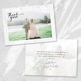 Tarjeta De Agradecimiento Boda fotográfico Marble Frame