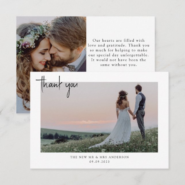 Tarjeta De Agradecimiento Boda fotográfico minimalista (Anverso / Reverso)