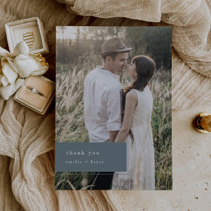 Tarjeta De Agradecimiento BODA fotográfico Minimalista azul Vintage plano EM