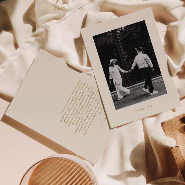 Tarjeta De Agradecimiento Boda fotográfico minimalista de Beige (Subido por el creador)