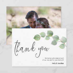 Tarjeta De Agradecimiento Boda fotográfico minimalista de Eucalyptus Leaf Sc