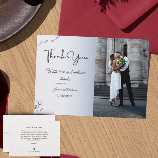 Tarjeta De Agradecimiento Boda fotográfico minimalista - Horizonte (Minimalist Photo Wedding Thank You Card with Script)