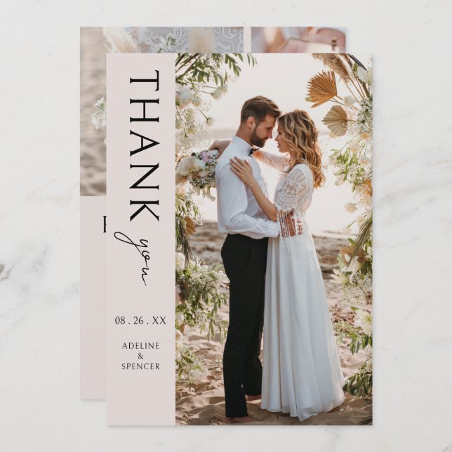 Tarjeta De Agradecimiento Boda fotográfico Minimalista moderno Boho (Anverso / Reverso)