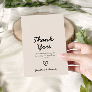 Tarjeta De Agradecimiento Boda fotográfico Minimalista simple de Beige