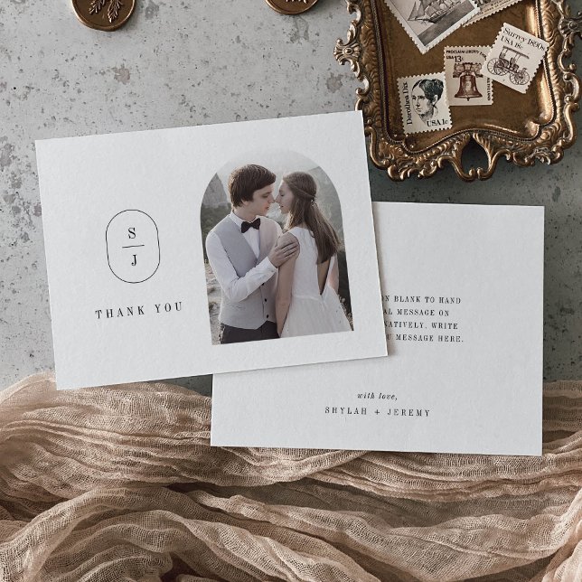 Tarjeta De Agradecimiento BODA fotográfico Minimalista único y simple de SHY (SHYLAH Flat Unique Simple Minimalist Photo Wedding Thank You Card)