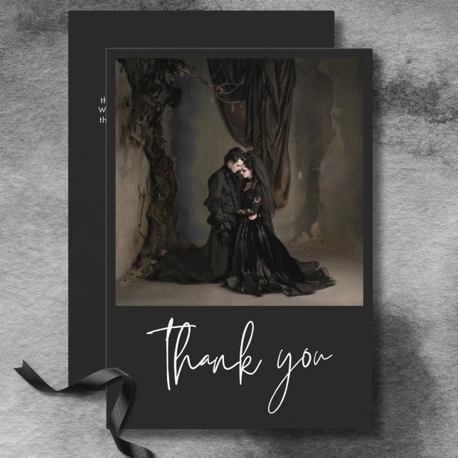 Tarjeta De Agradecimiento Boda fotográfico mínimo de Dark Moody (Dark Moody Minimal Photo Wedding Thank You Card)