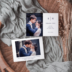 Tarjeta De Agradecimiento Boda fotográfico Mínimo y Moda Blanco y Marina Dos