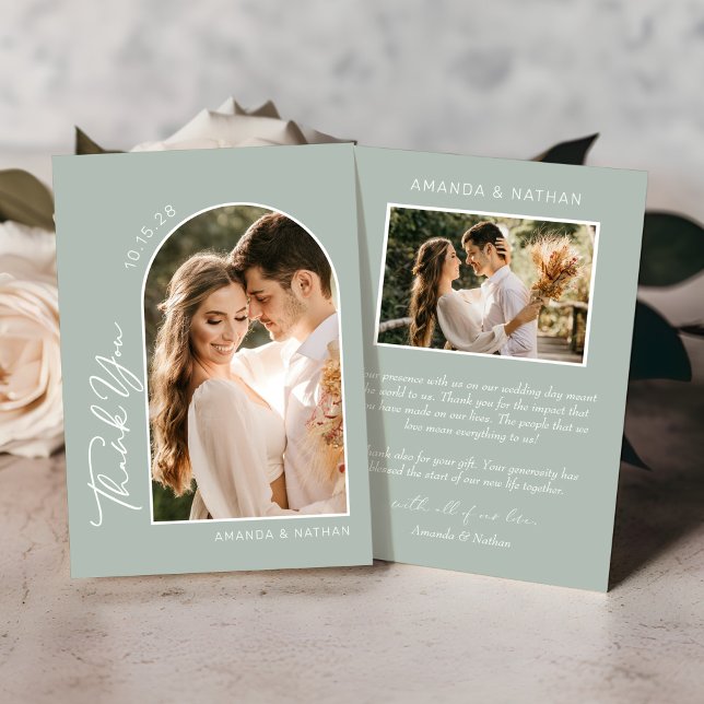 Tarjeta De Agradecimiento Boda fotográfico Mint Green Arch (Subido por el creador)