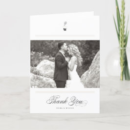 Tarjeta De Agradecimiento Boda fotográfico moderno con doble monograma de ba