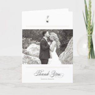 Tarjeta De Agradecimiento Boda fotográfico moderno con doble monograma de ba
