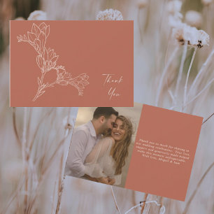 Tarjeta De Agradecimiento Boda fotográfico moderno con flores de Cinnamon Gr