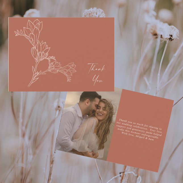 Tarjeta De Agradecimiento Boda fotográfico moderno con flores de Cinnamon Gr (Subido por el creador)