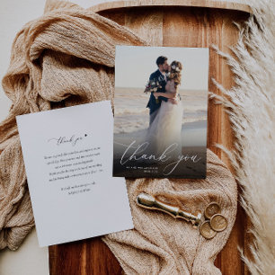 Tarjeta De Agradecimiento boda fotográfico moderno de caligrafía blanca