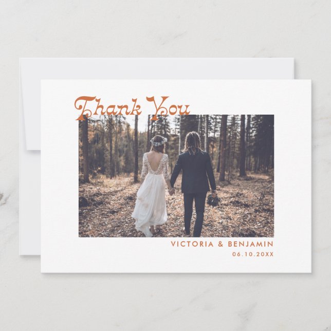 Tarjeta De Agradecimiento Boda fotográfico moderno retro caprichoso (Anverso)