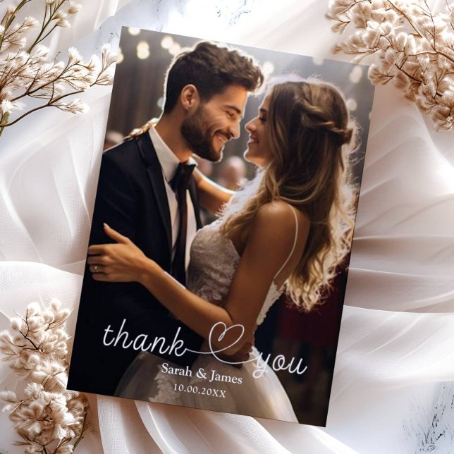 Tarjeta De Agradecimiento Boda fotográfico moderno y simple gracias (Subido por el creador)