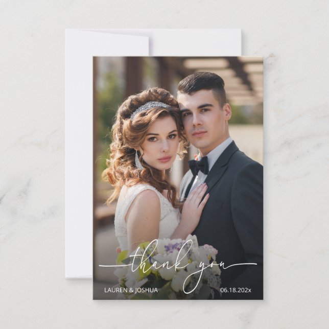 Tarjeta De Agradecimiento Boda fotográfico monograma (Anverso)