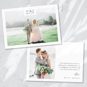 Tarjeta De Agradecimiento Boda fotográfico Monograma 2 minimalista
