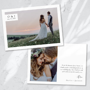Tarjeta De Agradecimiento Boda fotográfico Monograma 2 minimalista