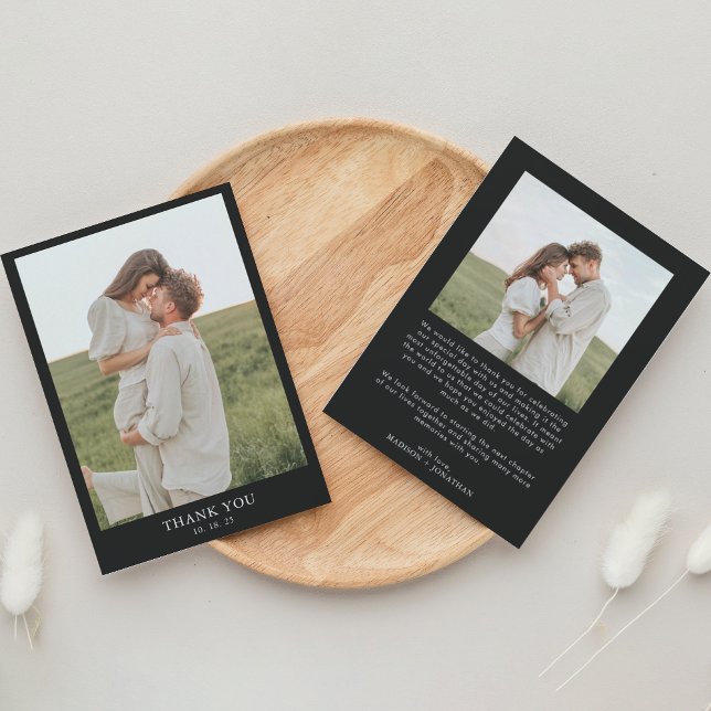 Tarjeta De Agradecimiento Boda fotográfico negro 2 simple de clase minimalis (Subido por el creador)