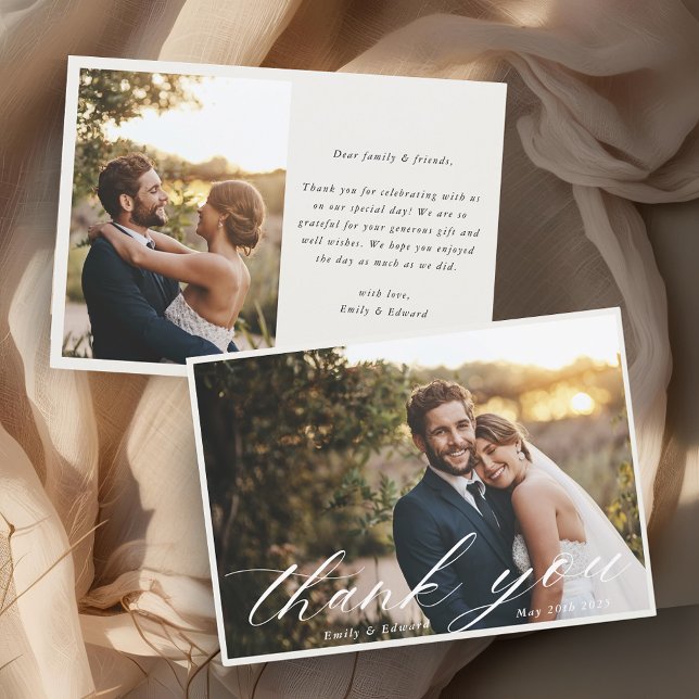 Tarjeta De Agradecimiento Boda fotográfico Neutral Elegante (Subido por el creador)