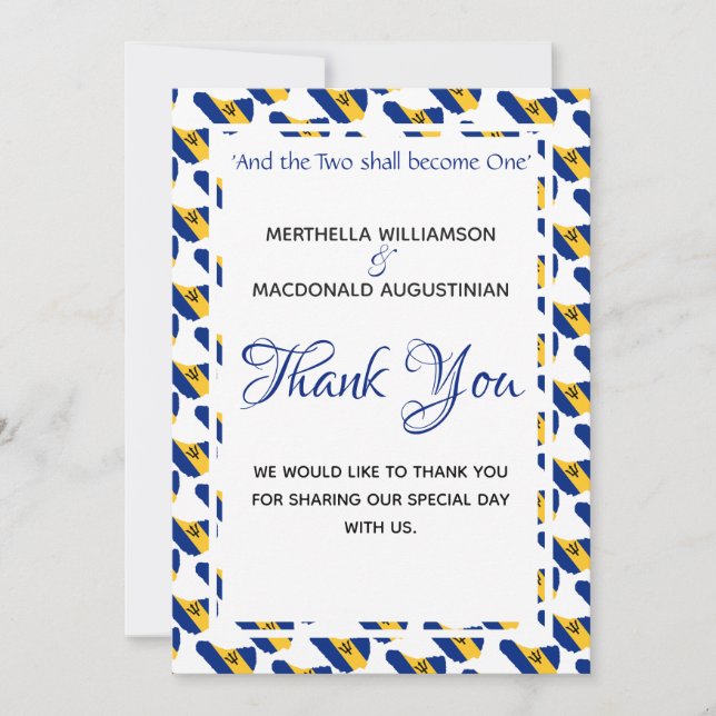 Tarjeta De Agradecimiento Boda fotográfico Personalizado BARBADOS (Anverso)