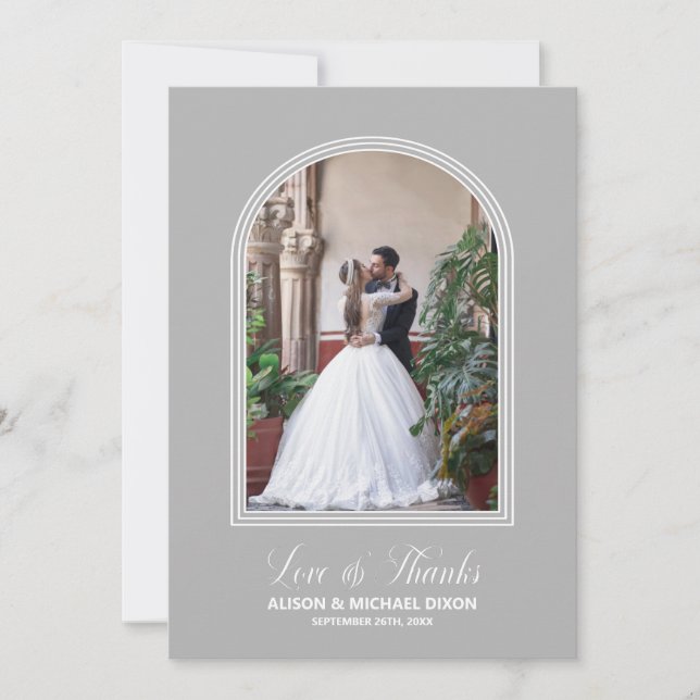 Tarjeta De Agradecimiento Boda fotográfico Personalizado gris (Anverso)