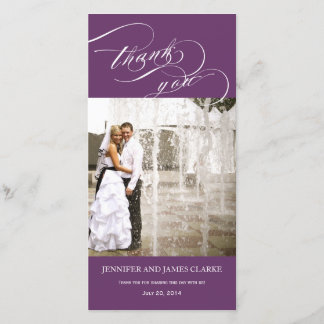 Tarjeta De Agradecimiento Boda fotográfico Purple Personalized Script Gracia