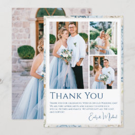 Tarjeta De Agradecimiento Boda fotográfico romántico con flores azules