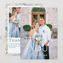 Tarjeta De Agradecimiento Boda fotográfico romántico con flores azules