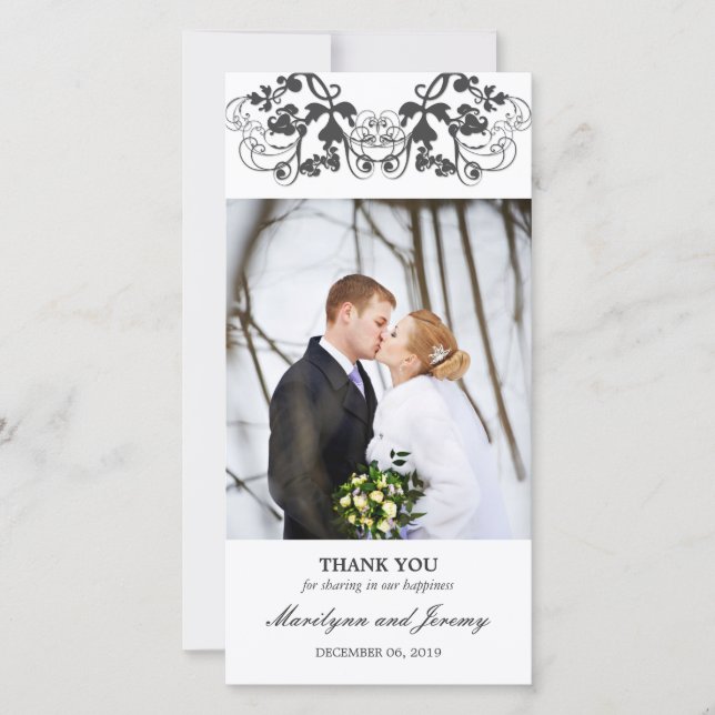 Tarjeta De Agradecimiento Boda fotográfico romántico floreciente floral vint (Anverso)