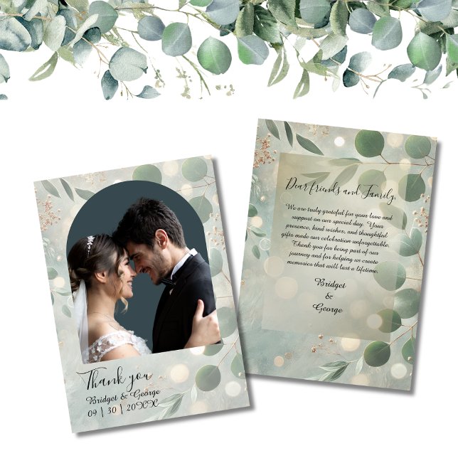 Tarjeta De Agradecimiento Boda fotográfico Romántico Sage Green Eucalyptus (Subido por el creador)