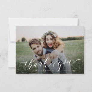 Tarjeta De Agradecimiento Boda fotográfico rústico de caligrafía simple