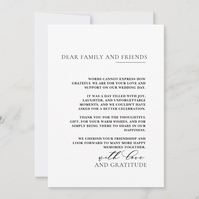 Tarjeta De Agradecimiento Boda fotográfico simple y elegante (Anverso)
