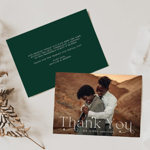 Tarjeta De Agradecimiento Boda fotográfico verde de elegancia clásica